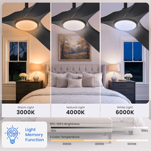 Image of heimo 60 Inch Black Ceiling Fan with Light and Remote, Wood Outdoor Ceiling Fans with Lights Dimmable for Bedroom Living Dining Room Patios Garage Gazebo Farmhouse Big Dc Reversible Fan