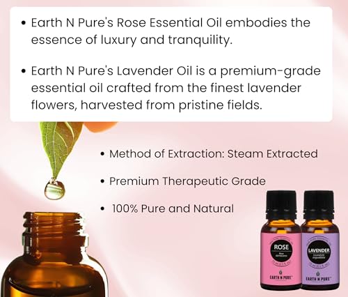 Image of Earth N Pure Lavender & Rose Essential Oils | Pack of 2 (15 ml each) | 100% Pure, Undiluted, Natural and Therapeutic Grade - Perfect for Aromatherapy, Skin Therapy & More