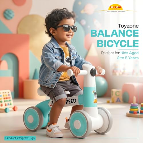 Image of Toyzone Impex Pvt Ltd Toyzone Balance Bicycle Blue |Bicycle Ride On|Push Cycle with Music & Lights |Manual Mini Ride on for Boys & Girls|Sturdy First Riding Toy | Kids