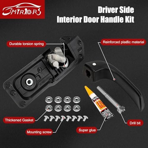 3mirrors Interior Door Handle Front Left Driver Side Compatible with 2007-2014 Chevy Sierra Silverado 1500/2500/3500 GMC Cadillac Escalade ESV EXT OE# 20833606 80374 Door Handle Repair Kit — view 4