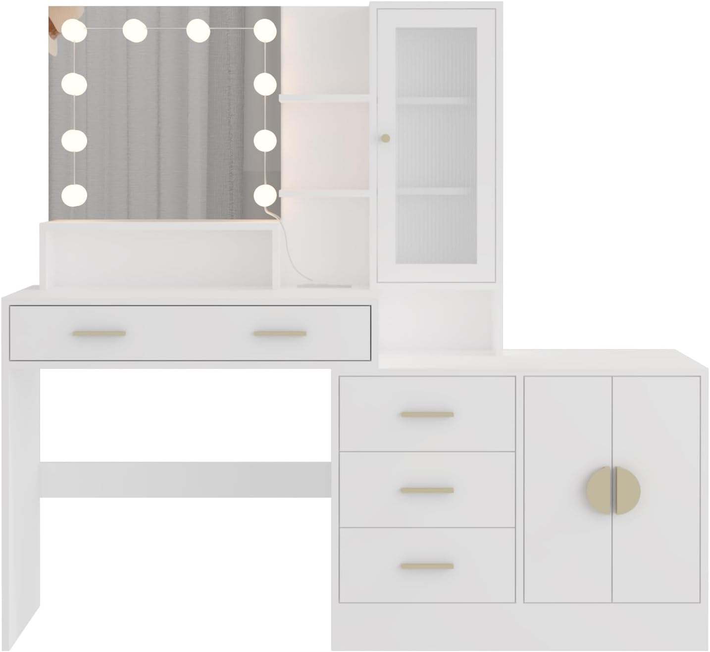VINGLI Vanity Desk with Mirror & Lights, Large Makeup Table