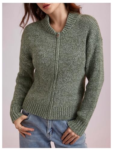 Verdusa Women's Zip Up Cardigan Sweaters Long Sleeve Rib Knit Outerwear Fall Outfits4