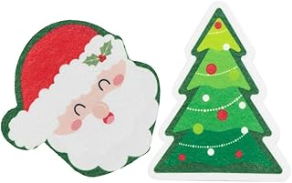 Cabilock Christmas Dishes Scrub Sponges, 2Pcs Kitchen Scouring Pads Cartoon Non Scratch Cleaning Scrubber Santa Christmas Tree Sink Washing Brush Cloths for Bowl Pan