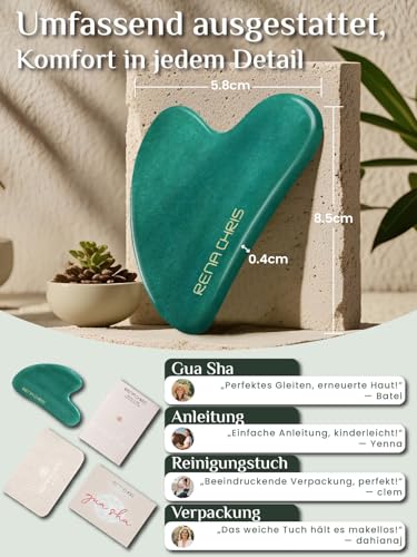 Rena Chris Gua Sha Stein, 100% natürliche Gua Sha Stein für Schwellungen und Straffung, Guasha Massagesteine für Hautpflegeroutine, Gua Sha Gesichtsmassage auch für Augen und Körper（Grüner Aventurin） 2
