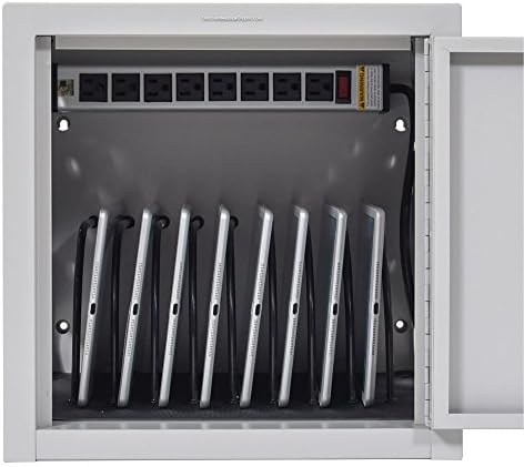 Luxor Steel 8 Tablet Wall or Desk Charging Box with Lockable Door, Padded Interior and Rubber-Coated Dividers - Ideal for Office, Classroom and More