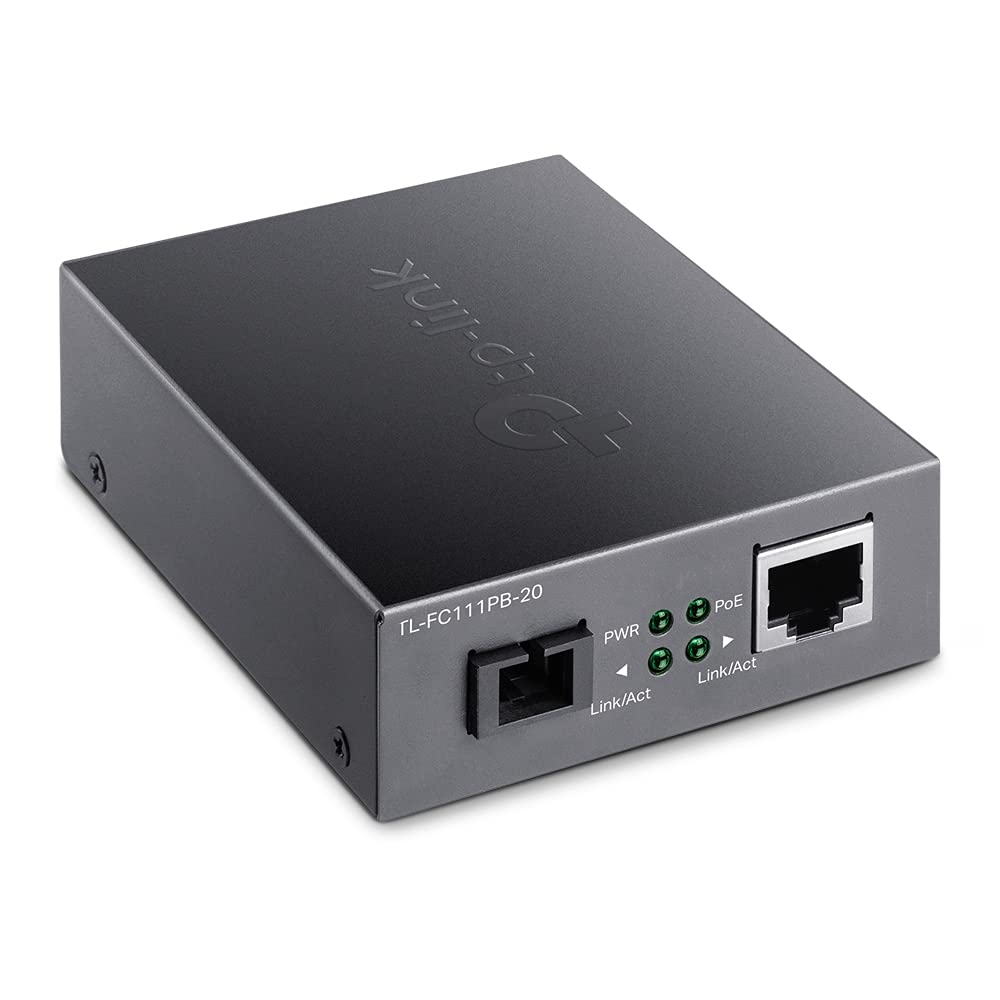 TP-Link TL-FC111PB-20 | Convertisseur de média fibre vers Ethernet WDM SFP vers RJ45 10/100 Mbps avec 1 port PoE | Port RJ45 10/100 Mbps vers fibre monomode 100Base-FX | Étend la distance de fibre