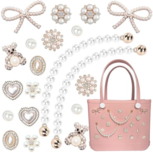 Image of Charms for Bogg Bag,Pearls,Butterfly Flowers and Chain for Bogg Bag Accessories Charms(20 pcs)