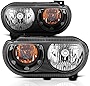 AmeriLite Black Replacement Headlights for 2009-2014 Dodge Challenger (Pair) High/Low Halogen Bulb Included
