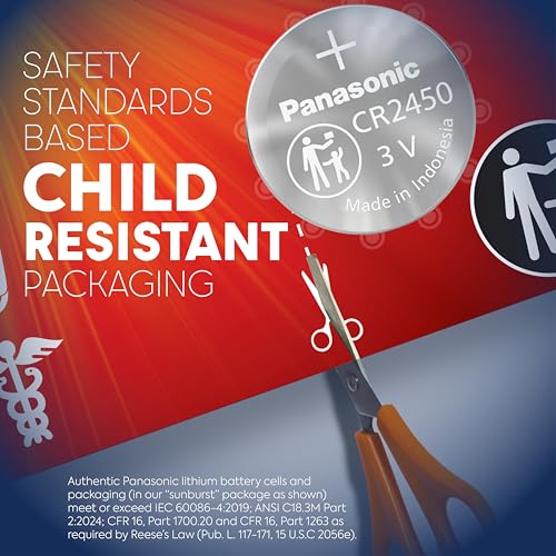 Panasonic CR2450 3.0 Volt Long Lasting Lithium Coin Cell Batteries in Child Resistant, Standards Based Packaging, 2-Battery Pack - image 3