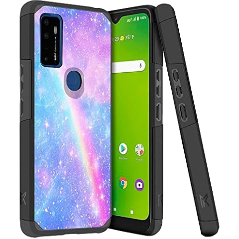 GoldenBeetle GB Slim Dual Layer Hybrid Shockproof Case + [Tempered Glass] Cover Compatible with Cricket Dream 5G, Innovate 5G, AT&T Radiant Max 5G (2021), Fusion 5G - Dream Galaxy Rainbow Cover
