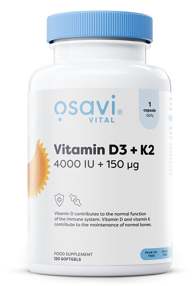 Osavi Vitamin D3 + K2, 4000 IU + 150 μg – 120 Softgels | Supports Bone, Teeth & Immune Health | High–Potency Formula with Quali®–D & K2VITAL® | MCT Oil for Optimal Absorption