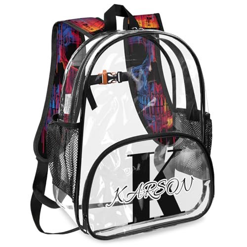 Personalized Funny Skull Skeleton Large Clear Backpack Stadium Approved Heavy Duty PVC Plastic Custom Transparent Backpacks See Through Bag with Name2