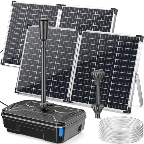 POPOSOAP Kit de Filtre Solaire pour Bassin et Pompe de Fontaine 120W, Pompe Submersible 6000L/h avec Filtration 4 Niveaux et 3 Buses pour Bassins Extérieurs,...