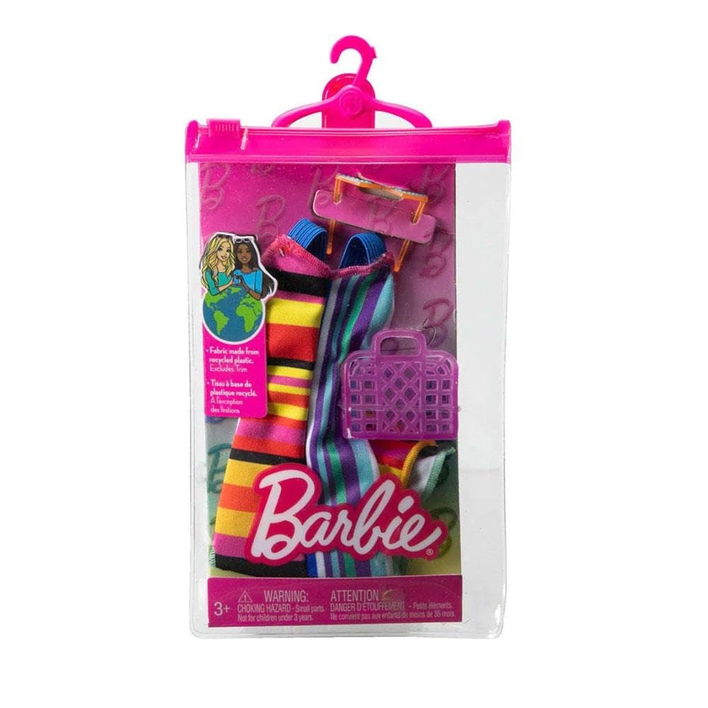 Barbie Fashion Pack HJT22 – Puppenkleidung: Langes Kleid mit Grafik, Handtasche und Sonnenbrille