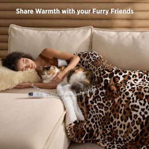 Image of Bedsure Heated Blanket Throw, Leopard Print Pattern Electric Blanket