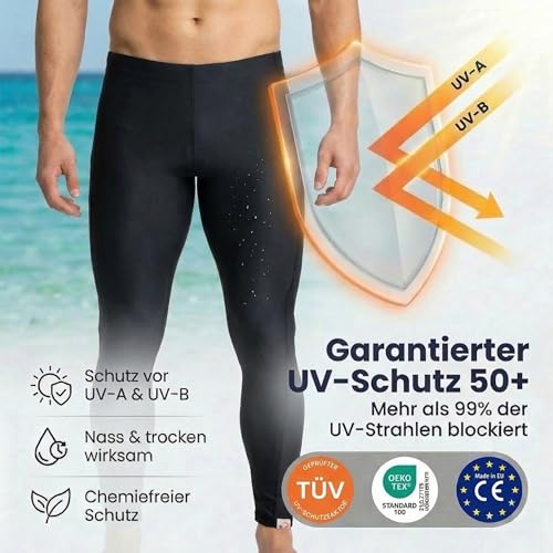 iQ-UV Badehose für Herren Lang Schwarz L – Lange Schwimmhose für Herren mit UPF 50+ UV-Schutz – Lange Stretch Badehosen mit Handytasche – Badeshorts in lang, elastisch & schnelltrocknend