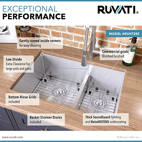 Ruvati 28-inch Low-Divide Undermount Tight Radius 60/40 Double Bowl 16 Gauge Stainless Steel Kitchen Sink - RVH7255