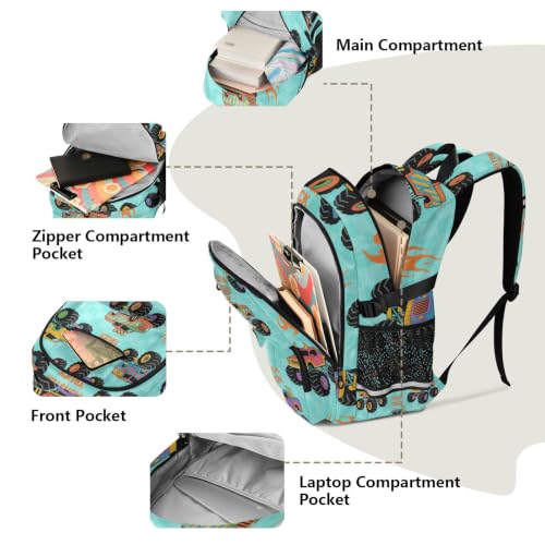 Mochila de viaje resistente turquesa contra el peso escolar para niñas con camión de fuego 5