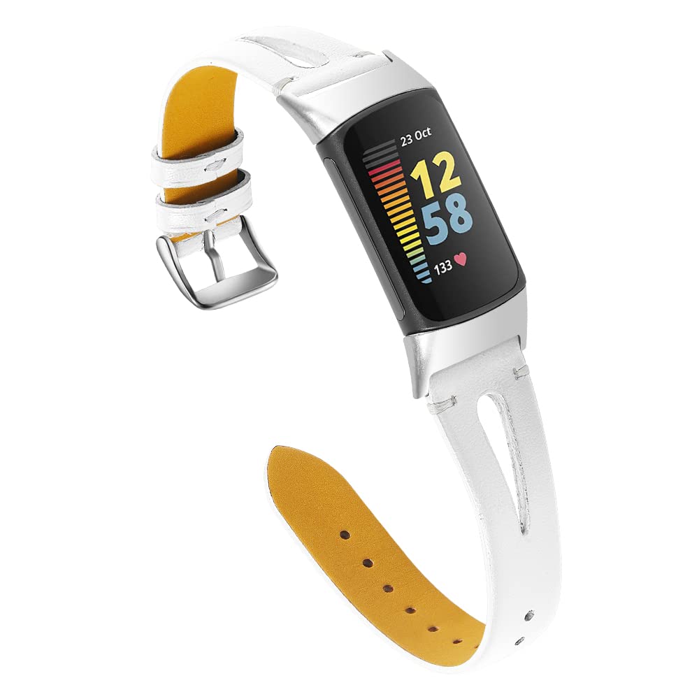 Gimuk Strap Compatible with Fitbit Charge 5 Leather Strap, Genuine Leather Adjustable Replacement Strap Band Sport Fitness Wristband for Charge 5 Women Men, womens s womens l, Leather, No Gemstone