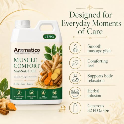 Image of AROMATICO Muscle Comfort Massage Oil | Helps with Muscle Relaxation & Pain Relief | Professional Grade Refill Pack for Spa & Salon Use - 1000ml (1L Bulk)