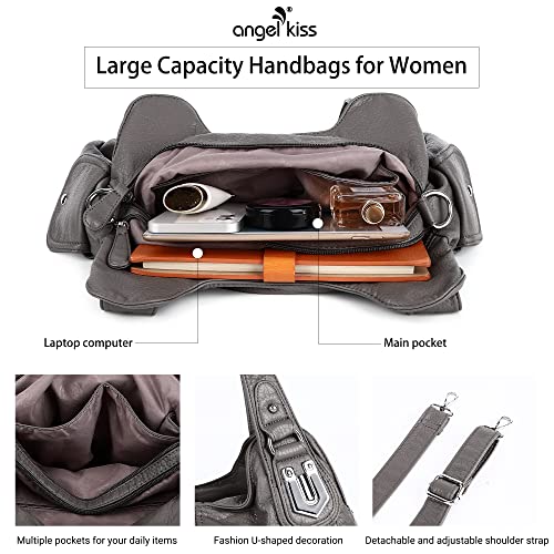 Image of Angel Kiss Purses and Handbags for Women Washed Vegan Leather Crossbody Hobo Satchel Shoulder Tote Purse