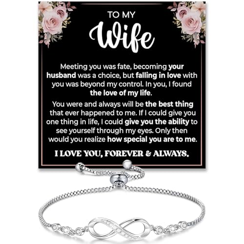 To My Wife Bracelet, Wife Infinity Heart Bracelet From Husband, Wife's Jewelry Gift From Husband With Message Card And Box Meaning, Wedding Gift, Valentine Birthday Anniversary Christmas Gifts