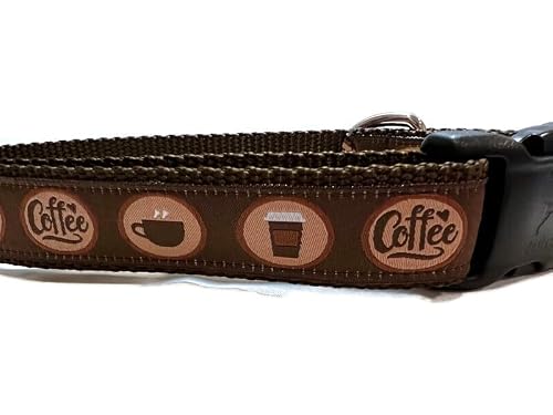Large Coffee Dog Collar – Handmade Adjustable Brown Collar with Coffee Print