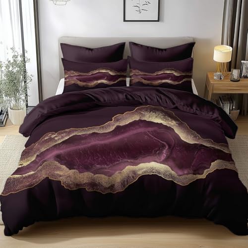 Funda Nordica Reversible Naturalismo Geoda Burdeos Suave Fundas Nordicas 150x200cm y 2 Fundas de Almohada 50x75cm, Gris Oscuro Ropa de Cama 3 Piezas, Microfibra Fundas Nordicas