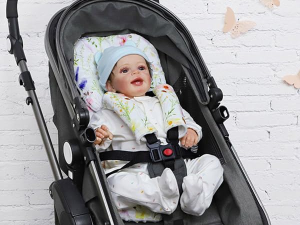 Image of Infant Car Seat Insert, Car Seat Head Support Baby Girls Boys, Soft & Reversible Newborn Carseat Insert Cushion with 2 Strap Covers, for Stroller, Swing, Bouncer (White Wildflowers)