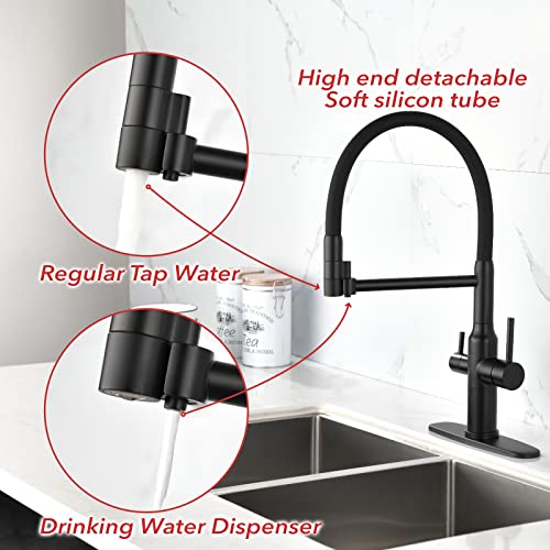 Kitchen Faucet With Drinking Water Faucet, 3 In 1 Water Filter Faucet Kitchen Sink Faucet With Pull Out Sprayer,Dual Handles Kitchen Sink Faucet Matte Black #TOP2
