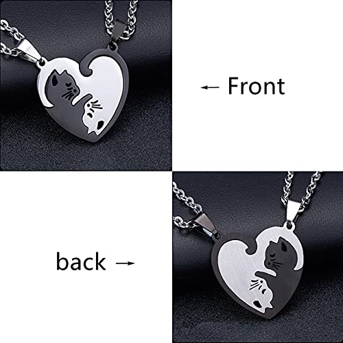 Couple Heart Or Cat BFF Best Friend for Girls Puzzle Friendship Pendant Necklaces,316L Stainless Steel3