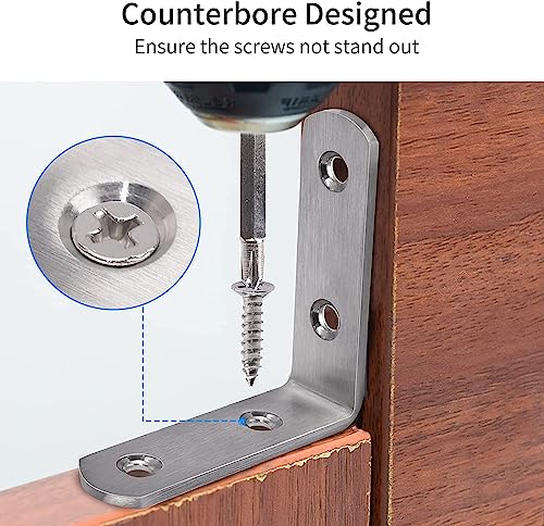YUMORE L Bracket Corner Brace, 6Pcs 65x65mm Joint Right Angle Brackets Heavy Duty Stainless Steel 90 Degree Bracket Fastener for Wood Shelves Chair Tables Dressers Furniture with Screws