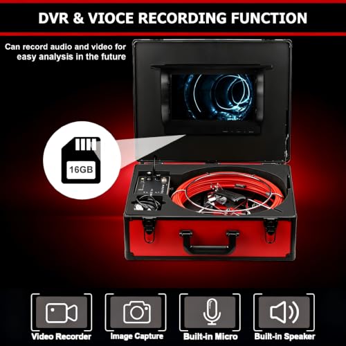 Cámara de Alcantarillado con Localizador, Auto-nivelante, 10" HD para Inspección de Drenajes, 30 Metros, Con DVR y 12 LEDs, Tarjeta SD 16GB miniatura 5