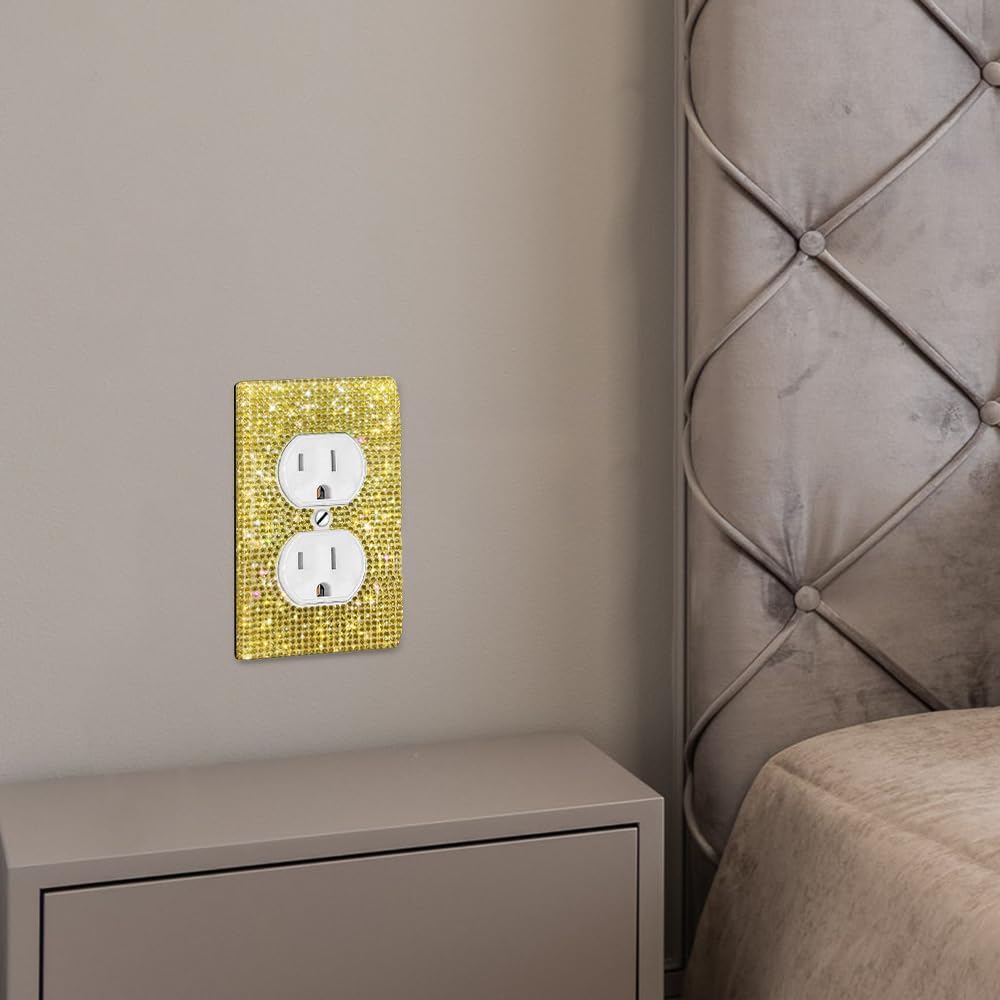 WIRESTER Citrine Gold Yellow Shiny Sparkle Bling Crystal Rhinestones Wall Plate Cover Duplex Outlet