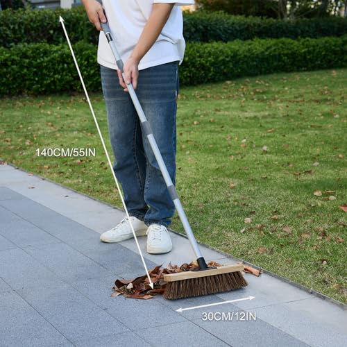 Mitclear 30cm Gartenbesen mit Langem Stiel(140cm), Straßenbesen mit Arenga-Borsten, Nass- und ölbeständig, Industriebesen Kehrbesen Werkstattbesen Außenbesen, Kehrbesen Robust für den Ausseneinsatz