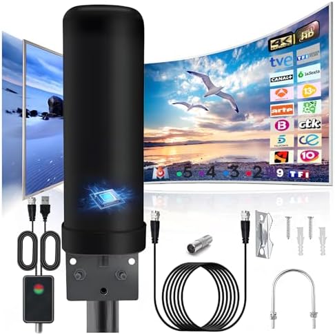 Antenne TV Intérieur Extérieure Puissante, IP66 Antenne TNT Anti-...