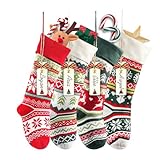 Brainfella Knit Christmas Stockings,4 Pack 22 Inches Snowflake Reindeer Snowman Personalized Cable Knit Stockings for Christmas Candy Gifts Decor