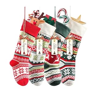 Knit Christmas Stockings,4 Pack 22 Inches Snowflake Reindeer Snowman Personalized Cable Knit Stockings for Christmas Candy Gifts Decor Knit Christmas Stockings4 Pack 22 Inches Snowflake Reindeer Snowman Personalized Cable Knit Stockings for Christmas Candy Gifts Decor