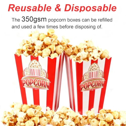 Image of 30Pcs Red White Striped Classic Popcorn bucket, Disposable Popcorn Boxes for Movie Night, Home Halloween, Thanks Giving, Christmas Party