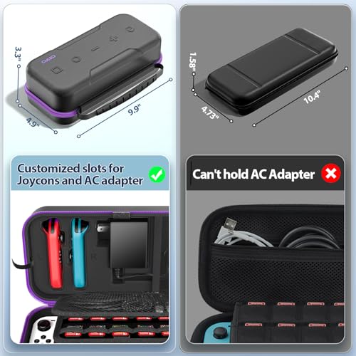 Image of Switch Case Compatible with Nintendo Switch /OLED Model, Large Switch Carry Case for Joycon and EU Power Supply, Hard Switch OLED Case with Storage for 20 Switch Games & Switch Accessories, Purple