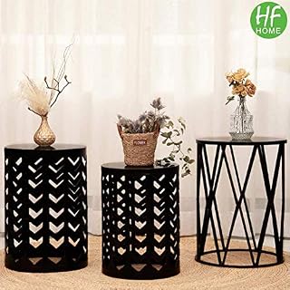 Multifunctional Nesting Round Metal Coffee End Tables, Set of 3 Modern Furniture Nightstands