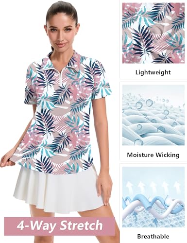 Image of LOMON Womens Golf Polo Shirts Summer Short Sleeve 1 /4 Zip Tops Moisture Wicking Casual Tennis Activewear with Pockets