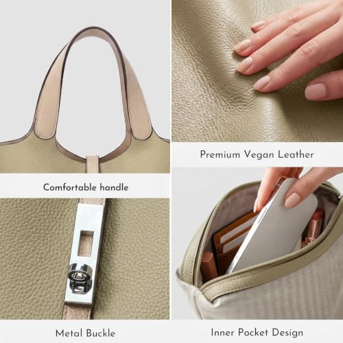 Image of Tote Bag for Women Vegan Leather Bucket Purse for Women Top Handle Handbag Shoulder Bag with Detachable Small Purse