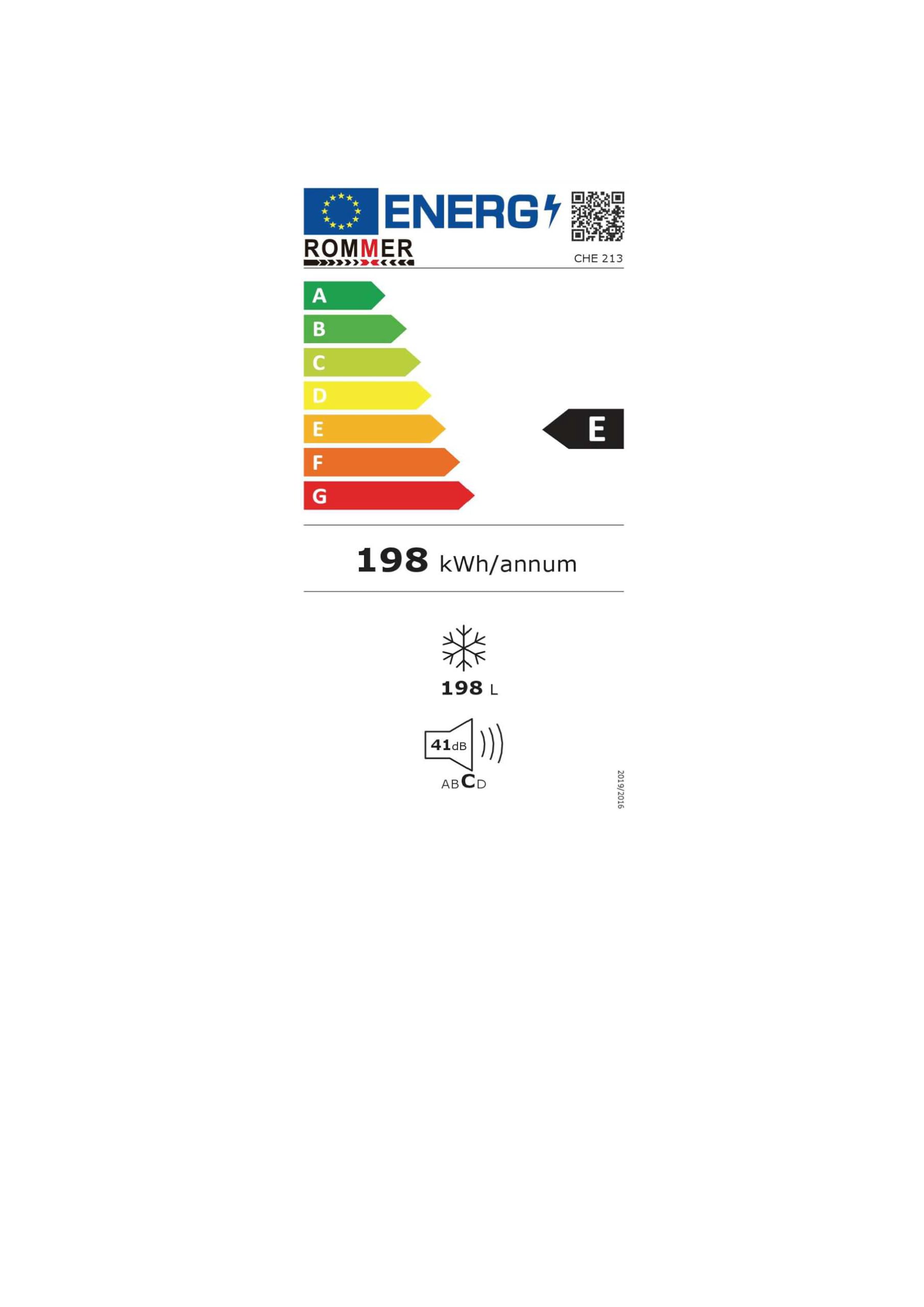 Congelador horizontal Rommer CHE 213, capacidad 200 Litros, Clase energética E, color blanco