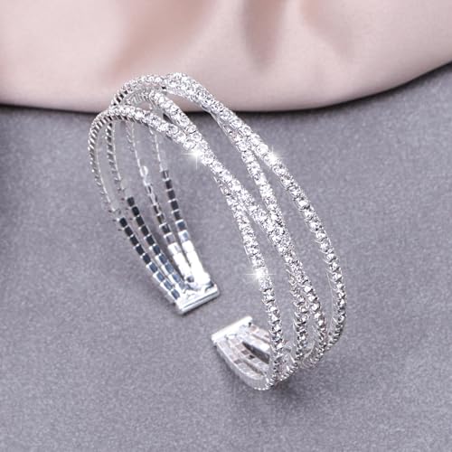 Rhinestone Cuff Bracelets for Women Dainty MultiLayer Stackable Bracelets 1920s Vintage Crystal Stretch Bracelet Valentine's Day Gifts3