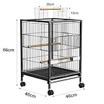 HENGMEI Papageienkäfig Vogelvoliere Vogelkäfig Vogelhaus Käfig Voliere kanarienvögelkäfig mit Rollen Schwarz 46x46x91cm (mit Offenem Dach) – Bild 2