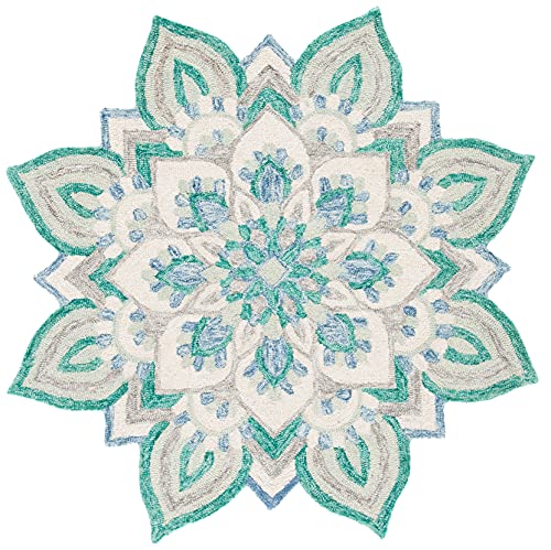 Safavieh Alfombra Redonda 4' Lana Boho Azul Crema miniatura 3