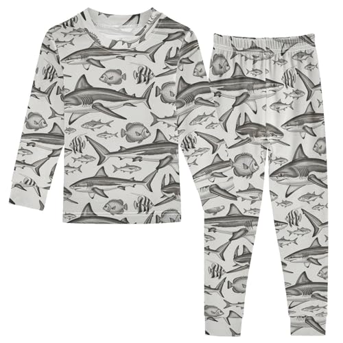 Pajama Sets Long Sleeve Marine Life Fishes Pattern Soft Comfy Sleepwear 2 Piece PJS 3-8T