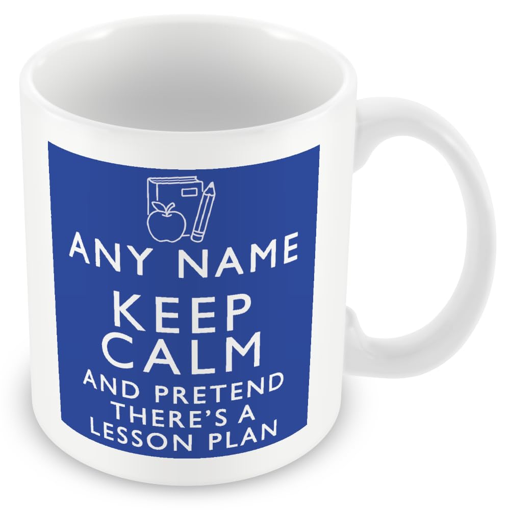 MUGGZ Personalised Keep Calm and Pretend It's On The Lesson Plan Blue Mug | Funny Teacher Gift Custom Name | Ceramic Coffee Tea Cup | 11oz Dishwasher Microwave Safe โ image 1
