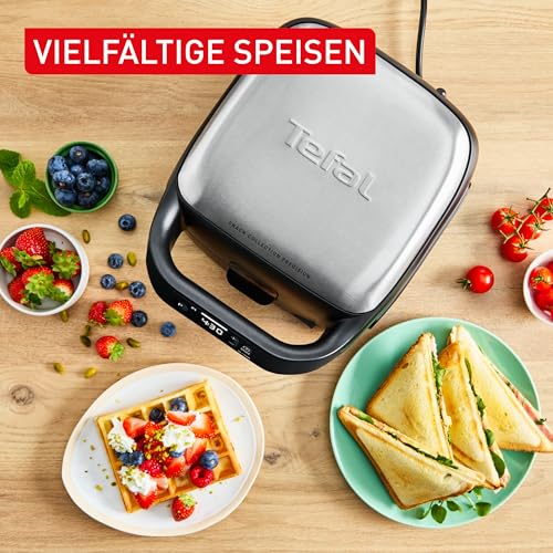 Tefal Snack Collection Precision Sandwich- und Waffeleisen, 3 voreingestellte Programme, digitaler Bildschirm mit Timer, Antihaftbeschichtung, platzsparendes Design, Silber/Schwarz, SW872BF0 2